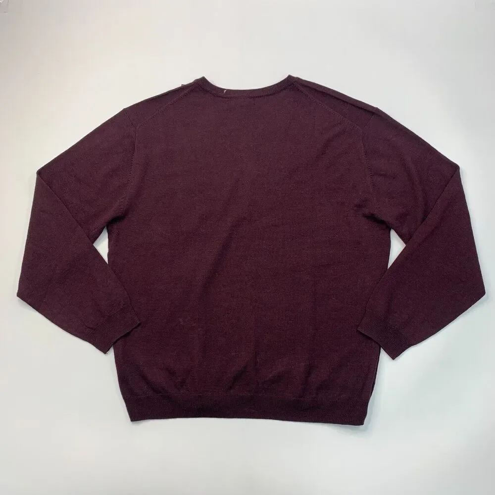 Linea Uomo Wool Blend Sweater Mens 2XL XXL Maroon Knit Classic Fit V Neck New